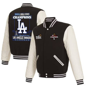 Los Angeles Dodgers JH Design 2024 World Series Champions Reversible Fleece & Faux Leather Full-Snap Jacket - Black /White