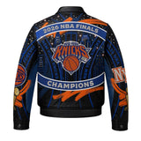 New York Knicks 2026 NBA Finals Champions JH Design Limited-Edition Swarovski Crystal Leather Jacket - Navy/Orange