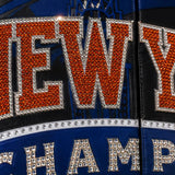 New York Knicks 2026 NBA Finals Champions JH Design Limited-Edition Swarovski Crystal Leather Jacket - Navy/Orange