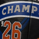 New York Knicks 2026 NBA Finals Champions JH Design Limited-Edition Swarovski Crystal Leather Jacket - Navy/Orange