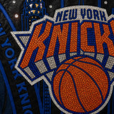 New York Knicks 2026 NBA Finals Champions JH Design Limited-Edition Swarovski Crystal Leather Jacket - Navy/Orange