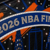 New York Knicks 2026 NBA Finals Champions JH Design Limited-Edition Swarovski Crystal Leather Jacket - Navy/Orange