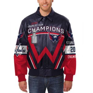 Washington Capitals JH Design 2018 Stanley Cup Champions All-Leather Jacket – Navy/Red