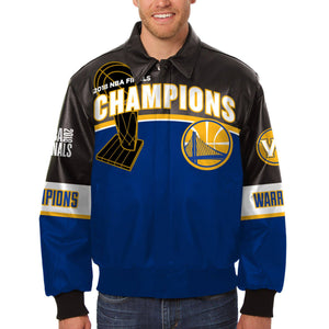 Golden State Warriors JH Design 2018 NBA Finals Champions Leather Logo Jacket – Royal