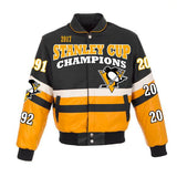 Pittsburgh Penguins JH Design 2017 Stanley Cup Champions All Leather Logo Jacket - Black