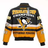 Pittsburgh Penguins JH Design 2017 Stanley Cup Champions All Leather Logo Jacket - Black