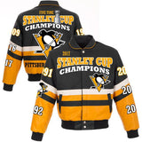 Pittsburgh Penguins JH Design 2017 Stanley Cup Champions All Leather Logo Jacket - Black