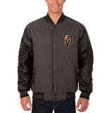 Vegas Golden Knights Wool & Leather Reversible Jacket w/ Embroidered Logos - Charcoal/Black