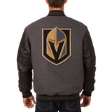 Vegas Golden Knights Wool & Leather Reversible Jacket w/ Embroidered Logos - Charcoal/Black