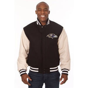 Baltimore Ravens Two-Tone Wool and Leather Jacket - Black/Cream