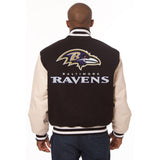 Baltimore Ravens Two-Tone Wool and Leather Jacket - Black/Cream