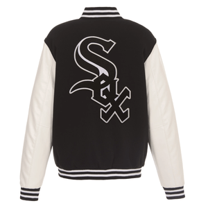 Chicago White Sox JH Design Reversible Fleece Jacket with Faux Leather Sleeves - Black/White