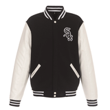 Chicago White Sox JH Design Reversible Fleece Jacket with Faux Leather Sleeves - Black/White