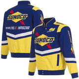 NASCAR Sunoco Racing JH Design Full-Snap Twill Uniform Jacket – Royal/Yellow - J.H. Sports Jackets