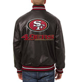 San Francisco 49ers Handmade Full Leather Snap Jacket - Black