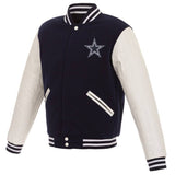 Dallas Cowboys Reversible Fleece Jacket with Faux Leather Sleeves - Navy/White