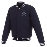 Dallas Cowboys Reversible Fleece Jacket with Faux Leather Sleeves - Navy/White