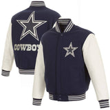 Dallas Cowboys Domestic Two Tone Wool Leather Jacket - Navy/White