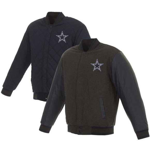 Dallas Cowboys Wool and Leather Reversible Quilted Jacket - Charcoal/Navy