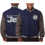 Winnipeg Jets Embroidered All Wool Two-Tone Jacket - Navy/Gray