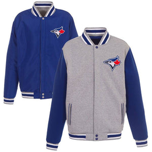 Toronto Blue Jays JH Design Gray Embroidered Reversible Full Snap Fleece Jacket