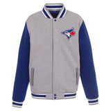 Toronto Blue Jays JH Design Gray Embroidered Reversible Full Snap Fleece Jacket