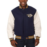 Nashville Predators Two-Tone Wool and Leather Jacket - Navy/White