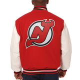 New Jersey Devils Two-Tone Wool and Leather Jacket - Red/White