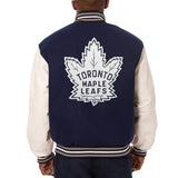 Toronto Maple Leafs Two-Tone Wool and Leather Jacket - Embroidered Logo - Navy