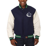 Vancouver Canucks Two-Tone Wool and Leather Jacket - Navy