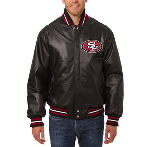 San Francisco 49ers Handmade Full Leather Snap Jacket - Black