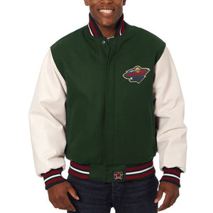 Minnesota Wild Two-Tone Wool and Leather Jacket - Green/White