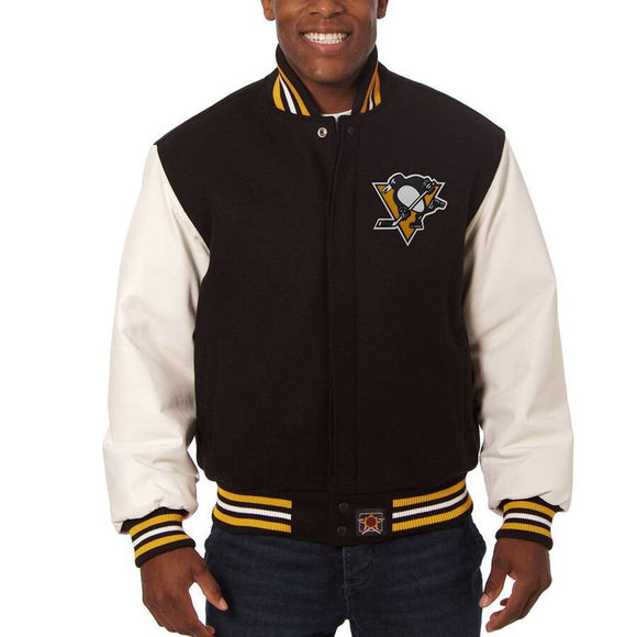 Pittsburgh Penguins Two-Tone Wool and Leather Jacket - Black/White