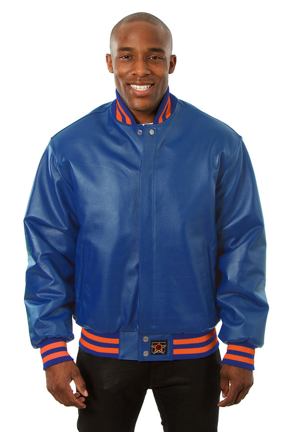 JH Design - All-Leather Varsity Jacket - Royal