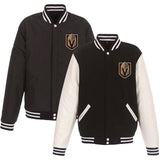 Vegas Golden Knights JH Design Reversible Fleece Jacket with Faux Leather Sleeves - Black/White