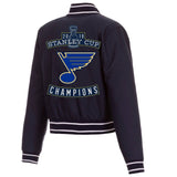 St. Louis Blues JH Design Women's 2019 Stanley Cup Champions Poly-Twill Jacket with Quilted Knit - Navy