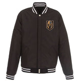 Vegas Golden Knights JH Design Reversible Fleece Jacket with Faux Leather Sleeves - Black/White