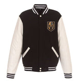 Vegas Golden Knights JH Design Reversible Fleece Jacket with Faux Leather Sleeves - Black/White