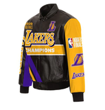 Los Angeles Lakers JH Design 17-Time NBA Finals Champions Embroidered Logos Full-Snap  Leather Jacket - Black - JH Design