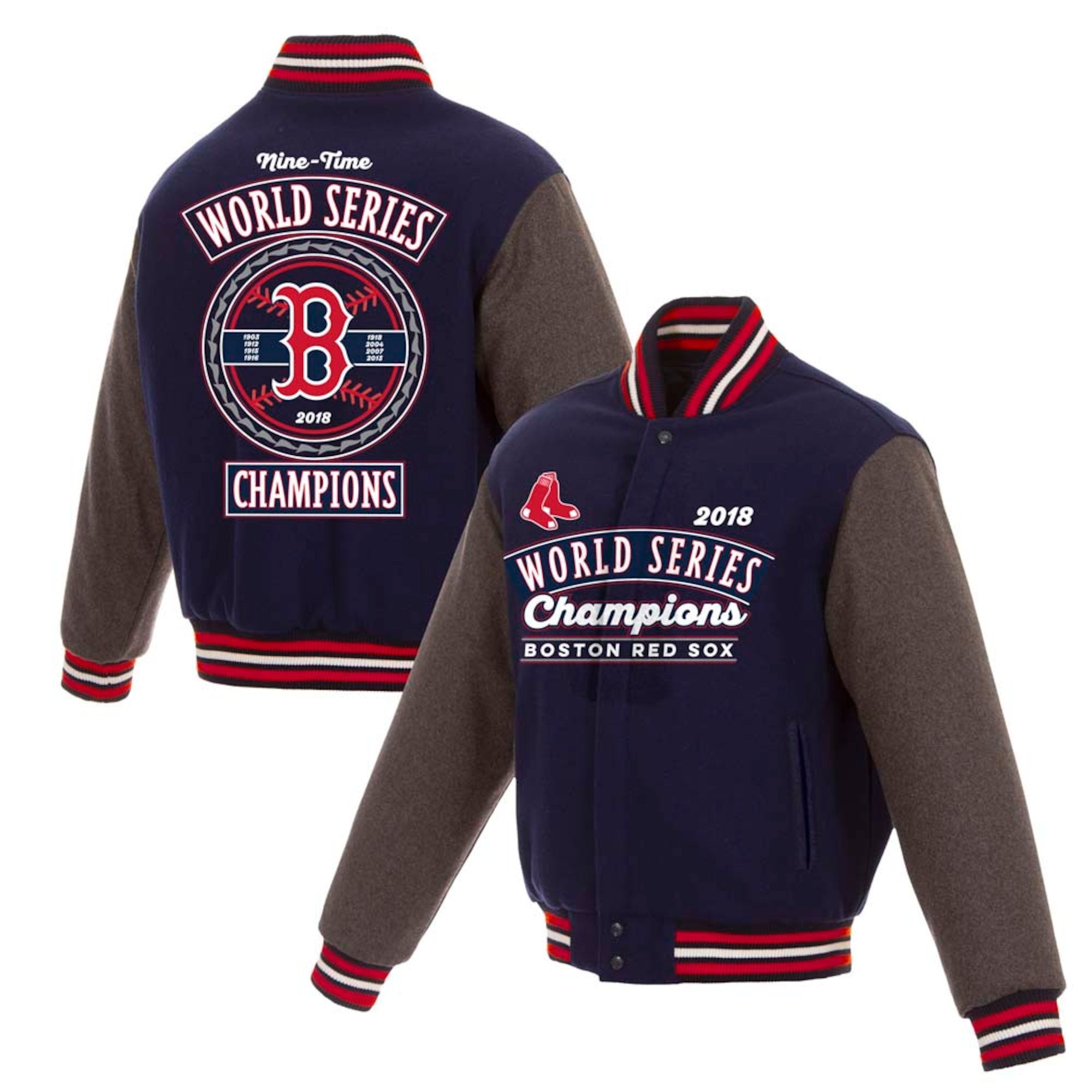 Men's JH Design Red Boston Sox Full-Snap Pollytwill Varsity Jacket Size: 4XL