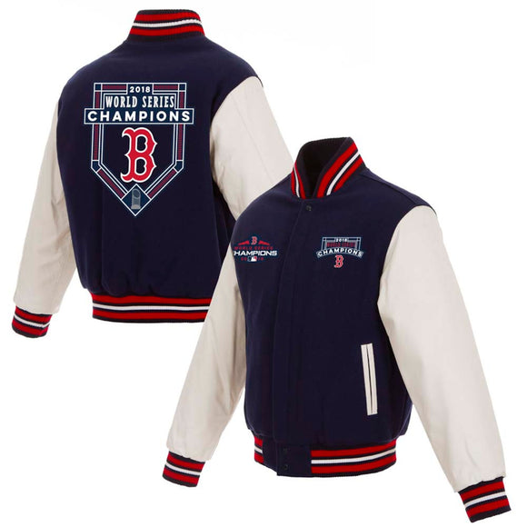 Boston Red Sox JH Design 2018 World Series Champions Wool & Leather Full-Snap Jacket – Navy - JH Design