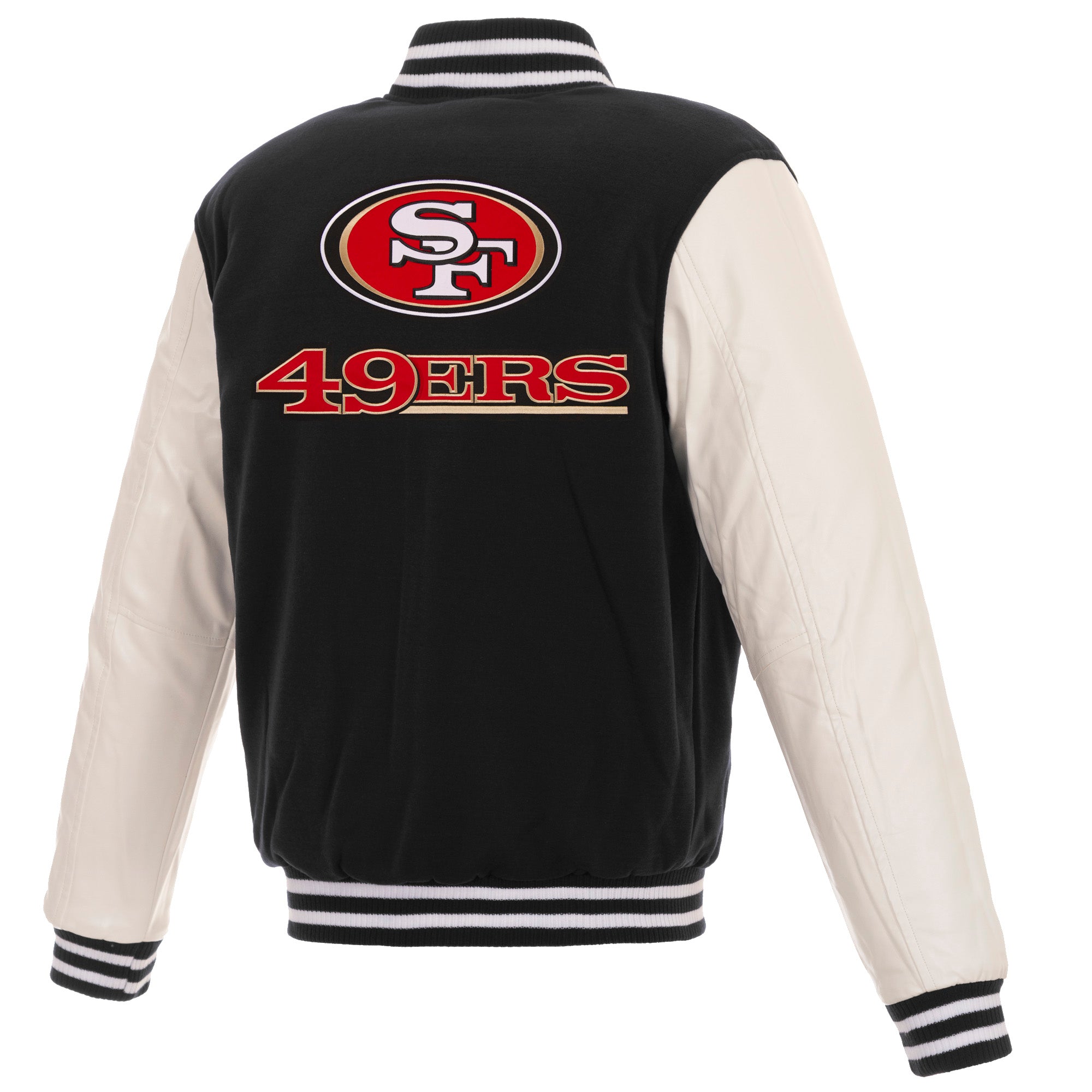 San Francisco 49ers - JH Design Reversible Fleece Jacket with Faux Leather Sleeves - Black/White 3X-Large