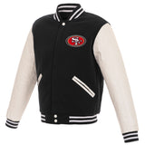 San Francisco 49ers - JH Design Reversible Fleece Jacket with Faux Leather Sleeves - Black/White - J.H. Sports Jackets