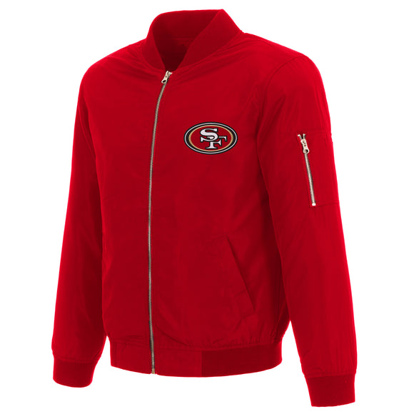 San Francisco 49ers  JH Design Lightweight Nylon Bomber Jacket – Red - J.H. Sports Jackets