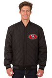 San Francisco 49ers Wool & Leather Reversible Jacket w/ Embroidered Logos - Black - J.H. Sports Jackets