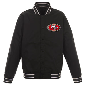 San Francisco 49ers Poly Twill Varsity Jacket - Black - JH Design