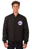 Philadelphia 76ers Wool & Leather Reversible Jacket w/ Embroidered Logos - Black - J.H. Sports Jackets