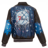 Philadelphia 76ers JH Design Hand-Painted Leather Jacket - Black - JH Design