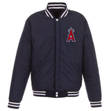 Los Angeles Angels of Anaheim - JH Design Reversible Fleece Jacket with Faux Leather Sleeves - Navy/White - JH Design