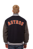 Houston Astros Two-Tone Wool Jacket w/ Handcrafted Leather Logos - Navy/Gray - JH Design